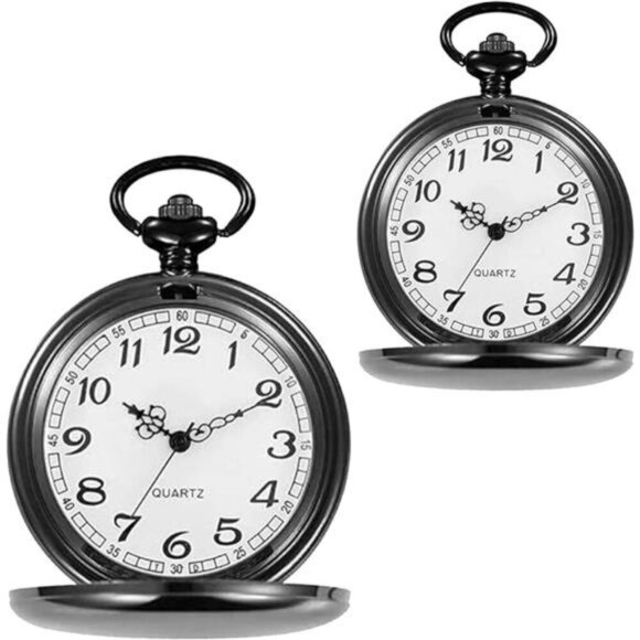 Classic Black Quartz Pocket Watch Set –Timeless Elegance in a Pair Men & Ladies - Picture 1 of 7